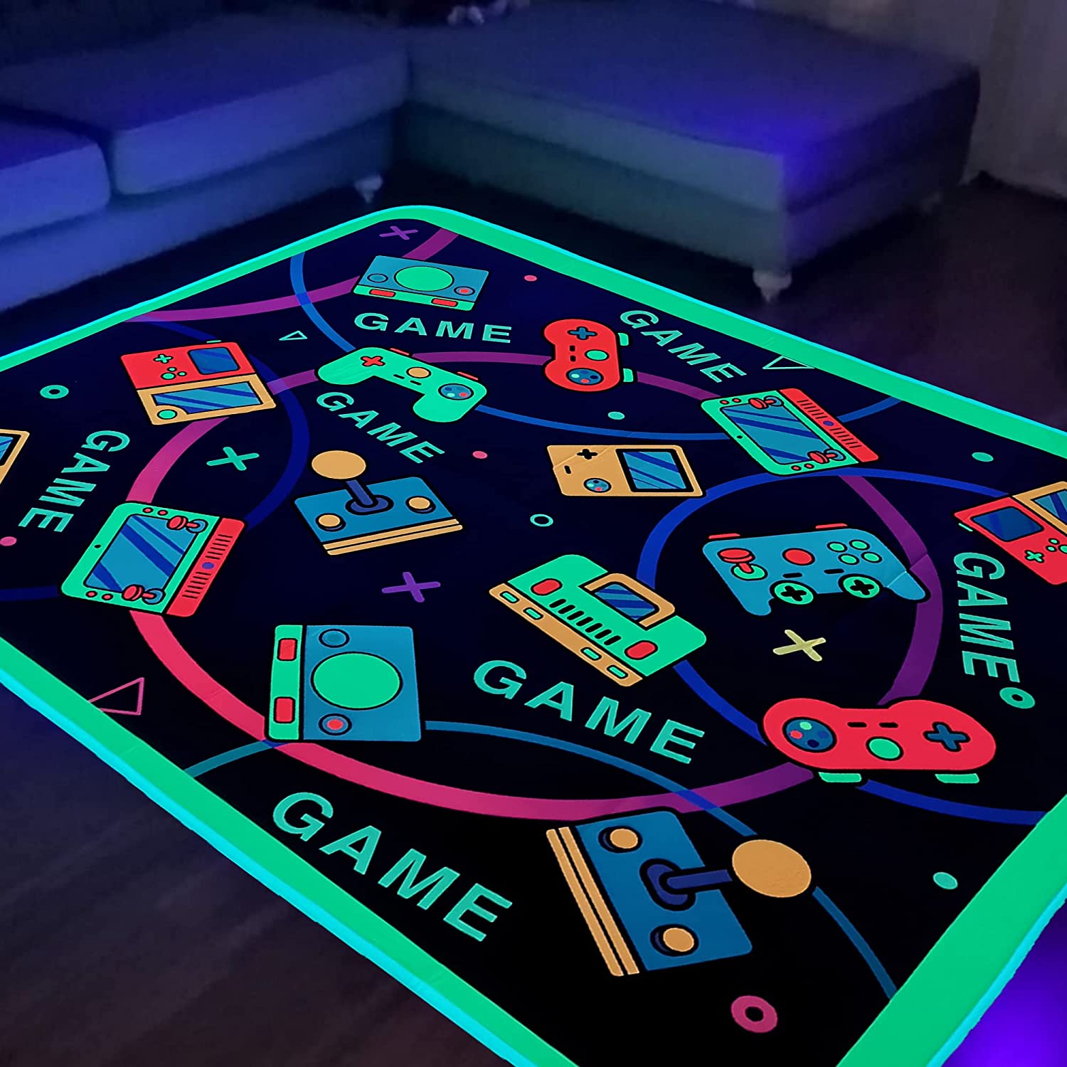 Casual Gaming Area Rug for Kids' Game Room with Blacklight Print and Non-Slip Backing: Enhance Your Home Decor - Image 2