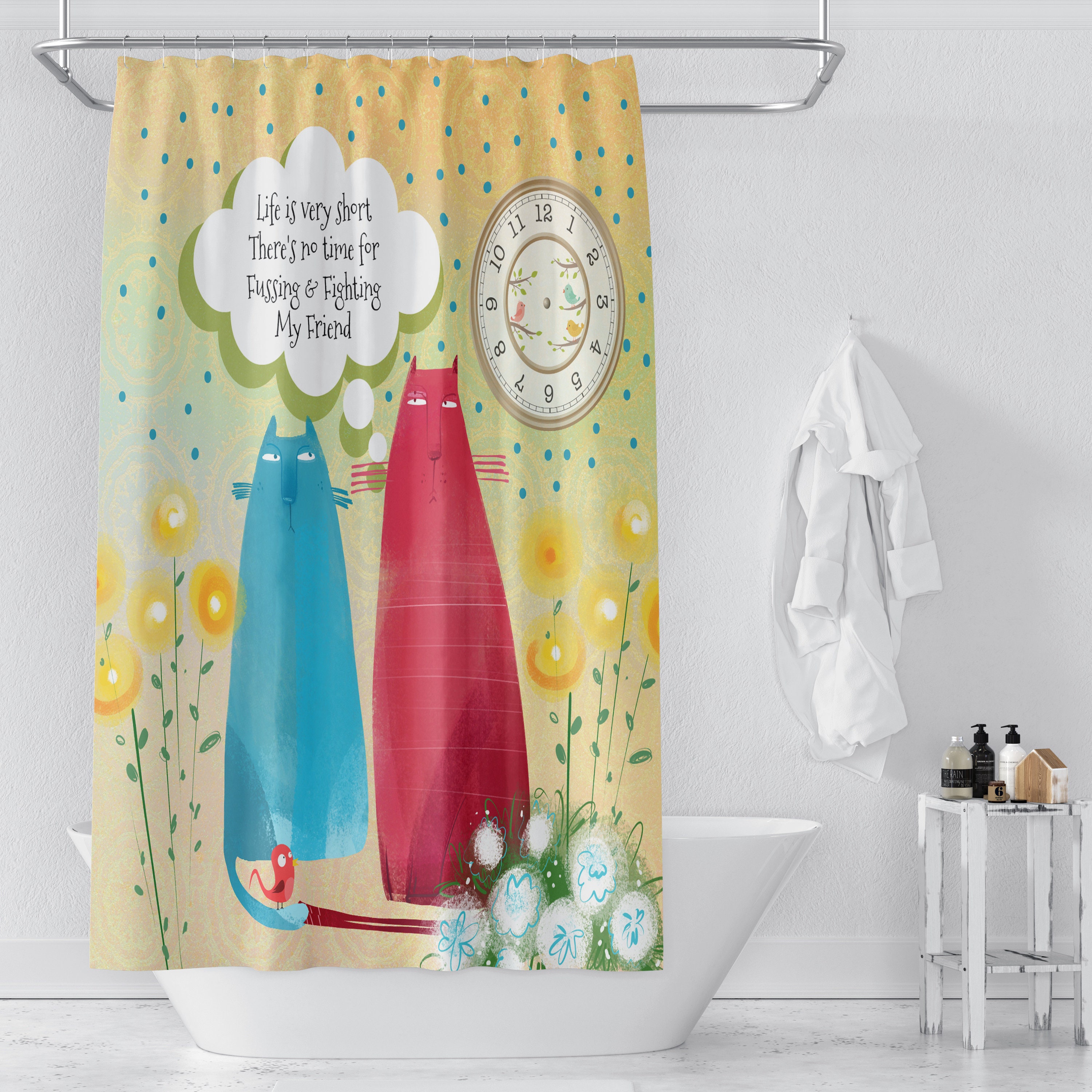 Cat Shower Curtain with Whimsical Bath Set - Image 2