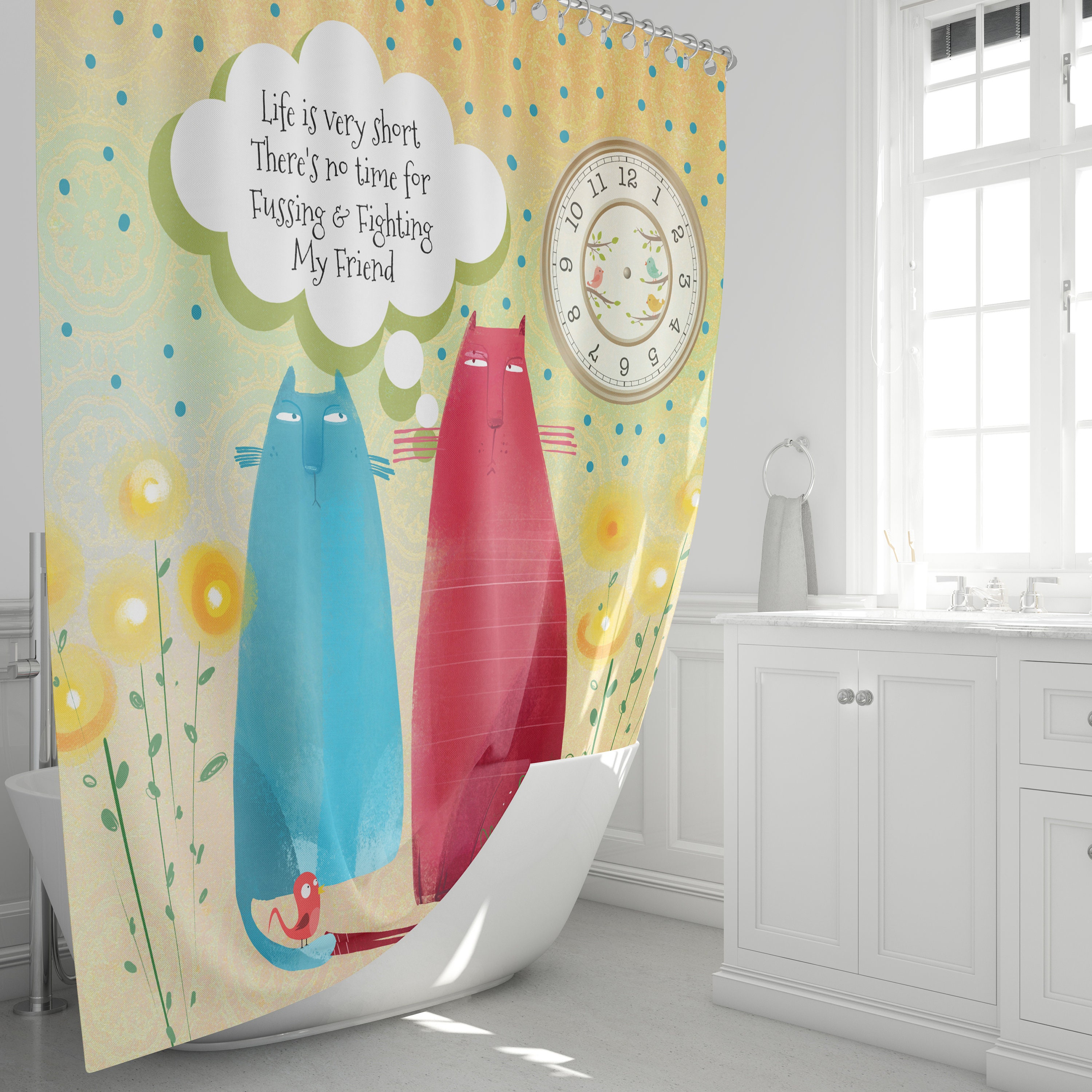 Cat Shower Curtain with Whimsical Bath Set - Image 3