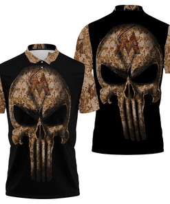 Catch the game in the Camouflage Skull Marlins American Flag Polo Shirt