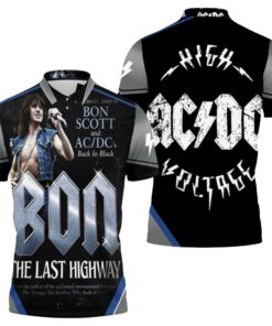 Celebrate AC/DC's Bon Scott with a Last Highway polo shirt featuring all-over print and 3D t-shirt design.