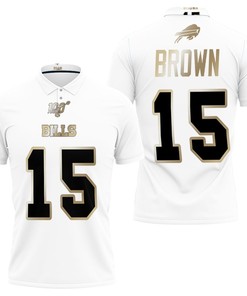 Celebrate Buffalo Bills' 100th season with a Golden Edition 3D All Over Print Polo Shirt featuring John Brown #15.