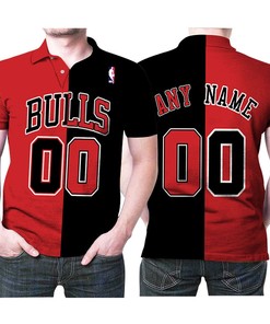 Celebrate Chicago Bulls with Any Name 00 90s Throwback Split Edition Red Black Polo Shirt in 3D