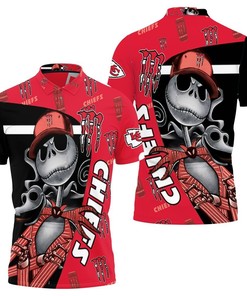 Celebrate Halloween in Style with Jack Skellington and Kansas City Chiefs Logo on Polo Shirt