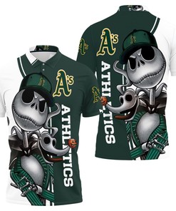 Celebrate Halloween in Style with Oakland Athletics Jack Skellington And Zero Polo Shirt All Over Print 3D T-Shirt