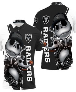 Celebrate Halloween in Style with Oakland Raiders Jack Skellington And Zero Polo Shirt All Over Print 3D T-Shirt