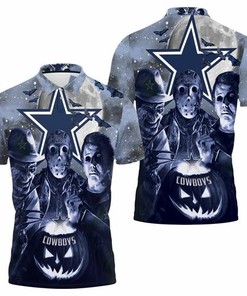 Celebrate Halloween with Freddy Jason Michael Myers Love Dallas Cowboys Pumpkin Head 3D Polo Shirt