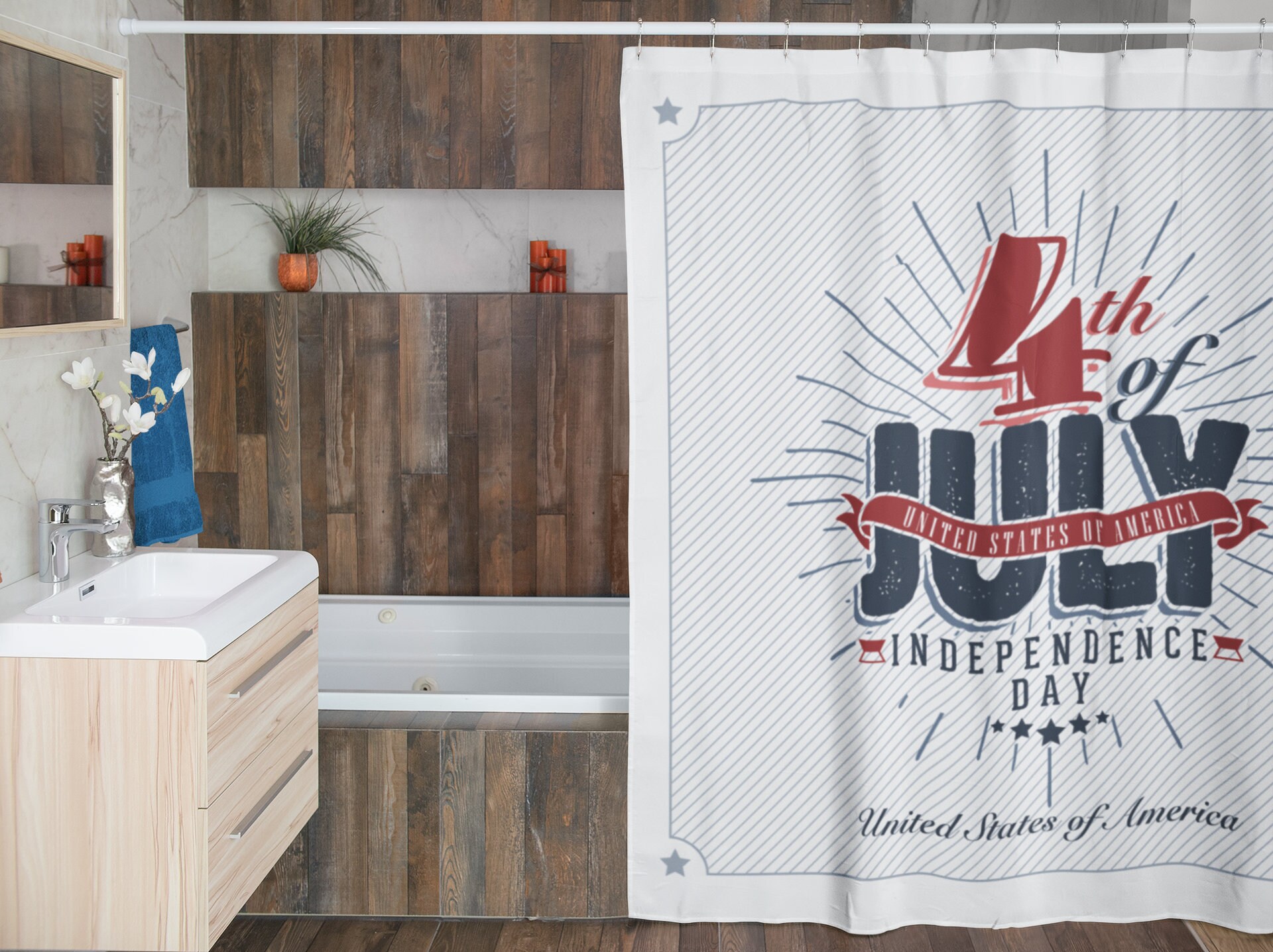 Celebrate Independence Day with this 4th of July Home Decor Shower Curtain perfect for outdoor patios - Image 2