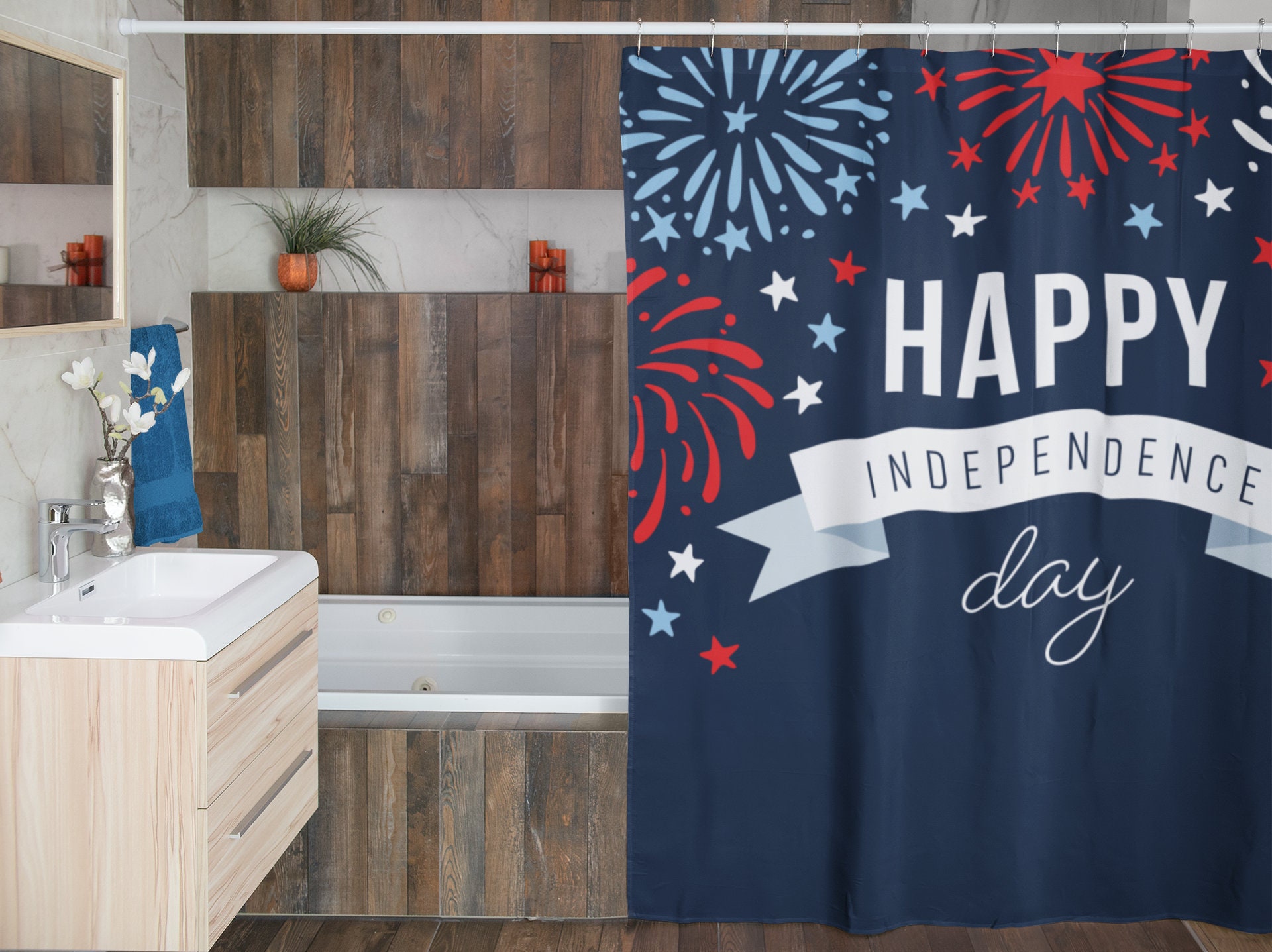 Celebrate Independence Day with this 4th of July Shower Curtain perfect for any patriotic home - Image 4