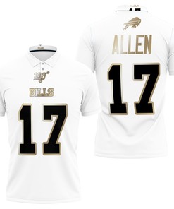 Celebrate NFL's 100th season with Buffalo Bills' Josh Allen #17 Golden Edition 3D Polo Shirt.