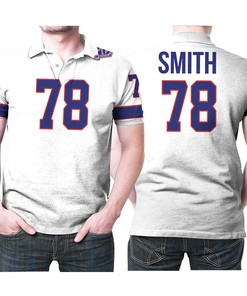 Celebrate the Buffalo Bills' all-time great player, Bruce Smith #78, with a White Vintage All Over Print Polo Shirt
