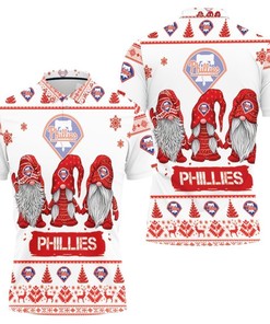 Celebrate the Holidays with Philadelphia Phillies Christmas Gnomes on a 3D Polo Shirt with All-Over Print