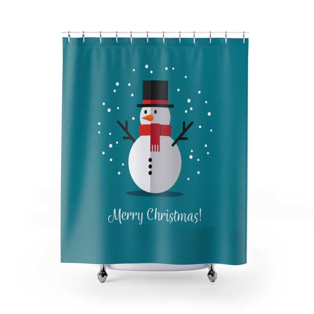 Celebrate the holidays with this Christmas Holiday Snowman Shower Curtain