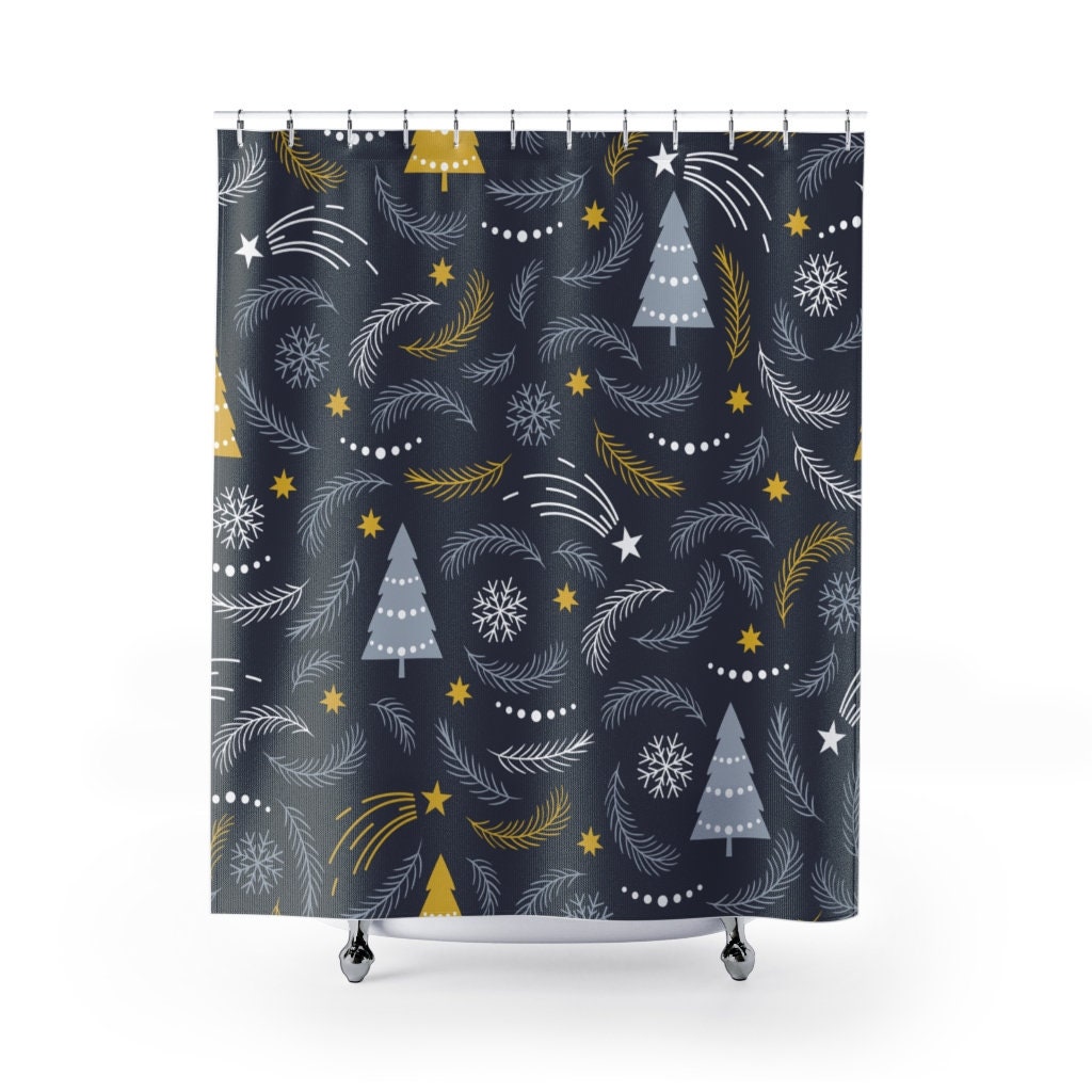 Celebrate the holidays with this Christmas Trees & Snow Flakes Shower Curtain