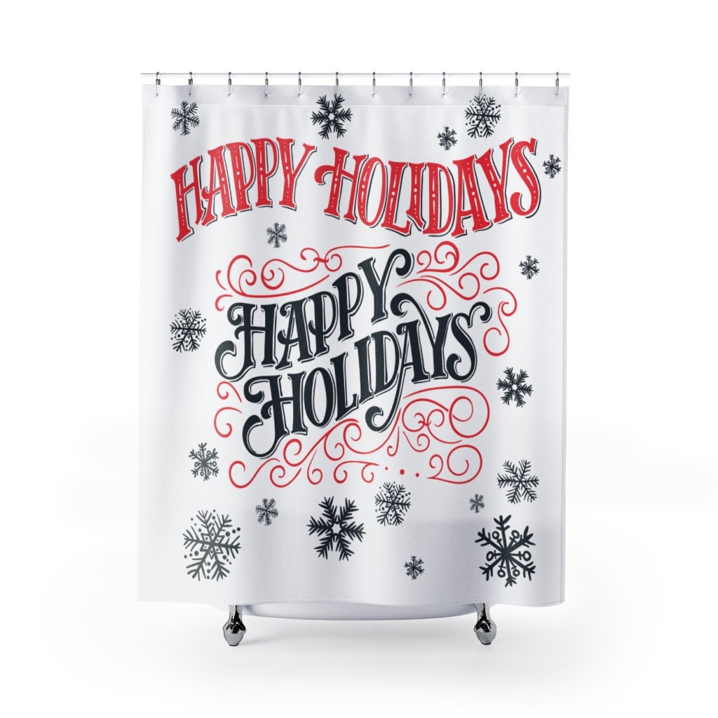 Celebrate the holidays with this Happy Holidays - Christmas Shower Curtain