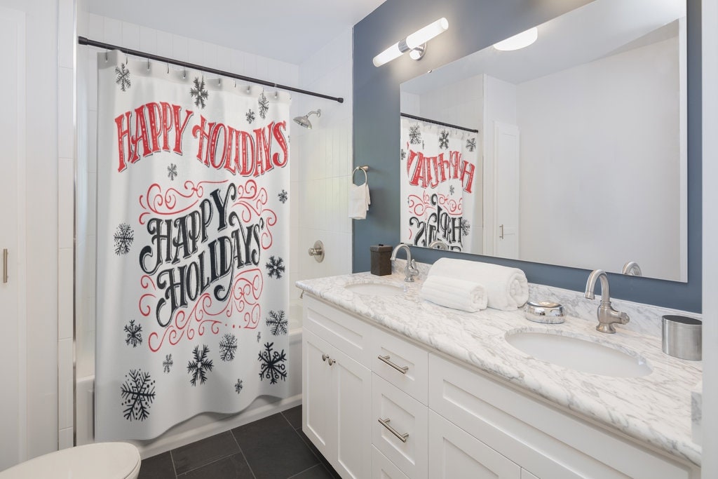Celebrate the holidays with this Happy Holidays - Christmas Shower Curtain - Image 2