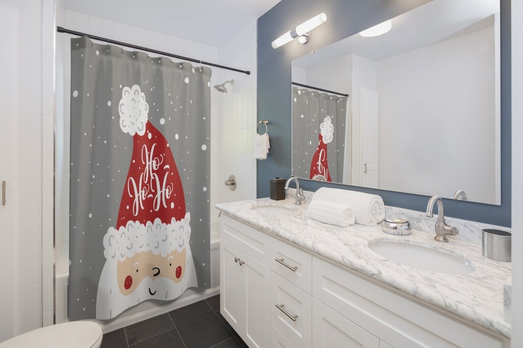 Celebrate the holidays with this Santa Claus Merry Christmas Holiday Shower Curtain - Image 2
