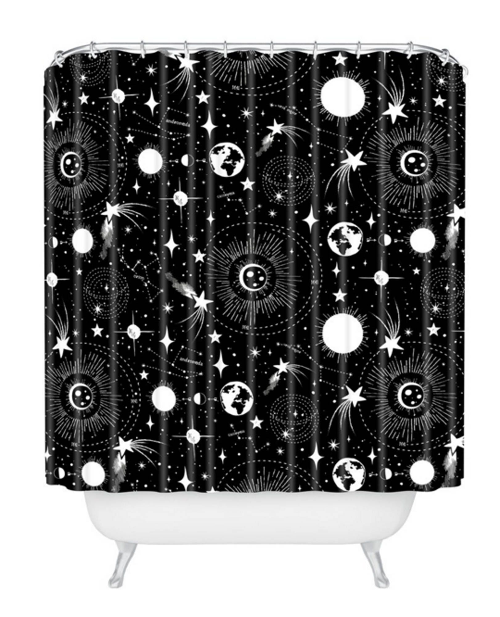 Celestial Black and White Shower Curtain with Outerspace Theme for a Unique Bathroom - Image 2