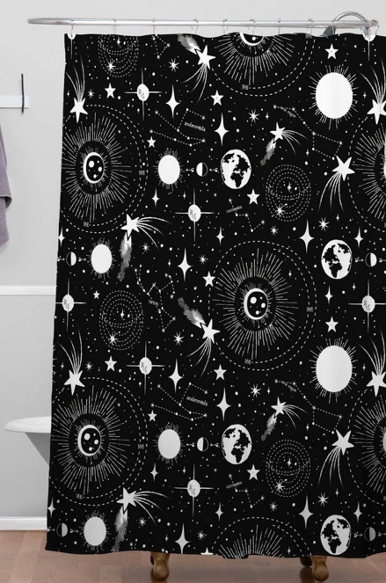 Celestial Black and White Shower Curtain with Outerspace Theme for a Unique Bathroom - Image 3