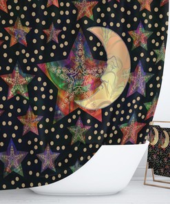 Celestial Boho Shower Curtain with Good Moon Design for Peaceful Bathroom Decor