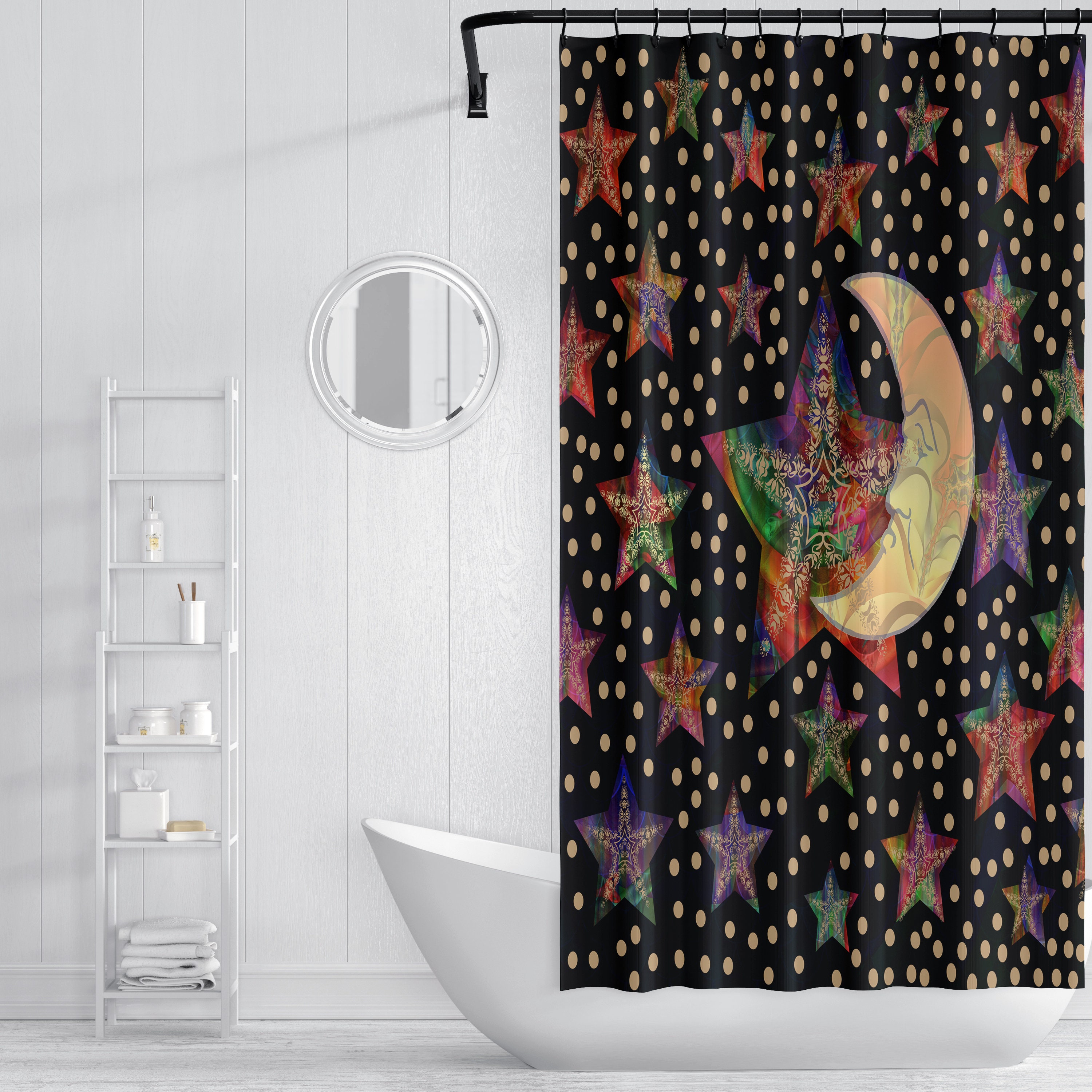 Celestial Boho Shower Curtain with Good Moon Design for Peaceful Bathroom Decor - Image 3