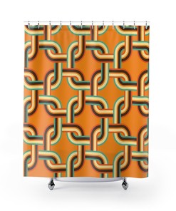Chain Link Geometric Mid Century Modern Shower Curtain with Retro Flair for a Chic Bathroom