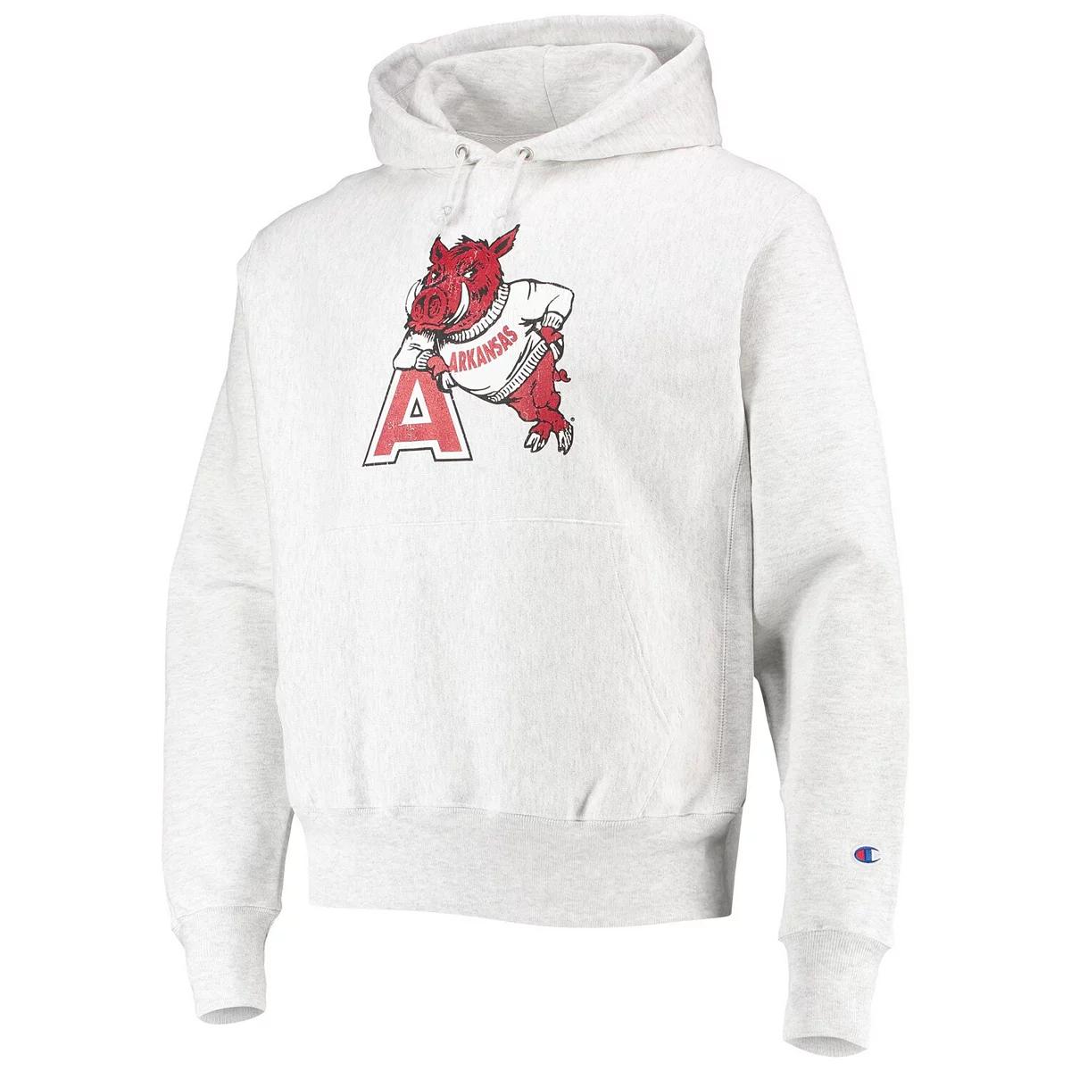 Champion Heathered Gray Arkansas Razorbacks Team Vault Logo Reverse Weave Hoodie A Must-Have For Razorbacks Enthusiasts - Image 2
