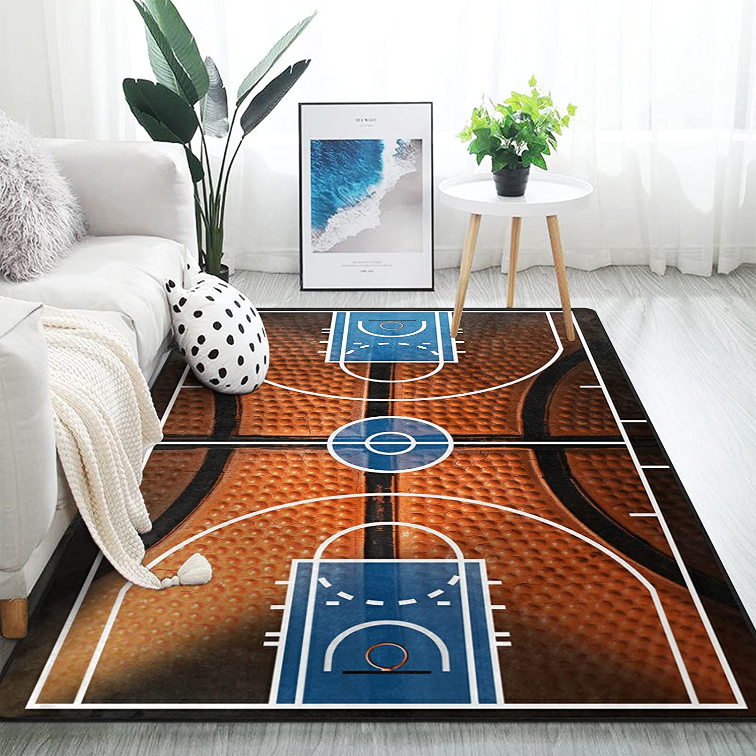 Channel Your Love for Basketball with a Print Court Sport Area Rug - Non-Slip Carpet for Living Room and Bedroom Decor
