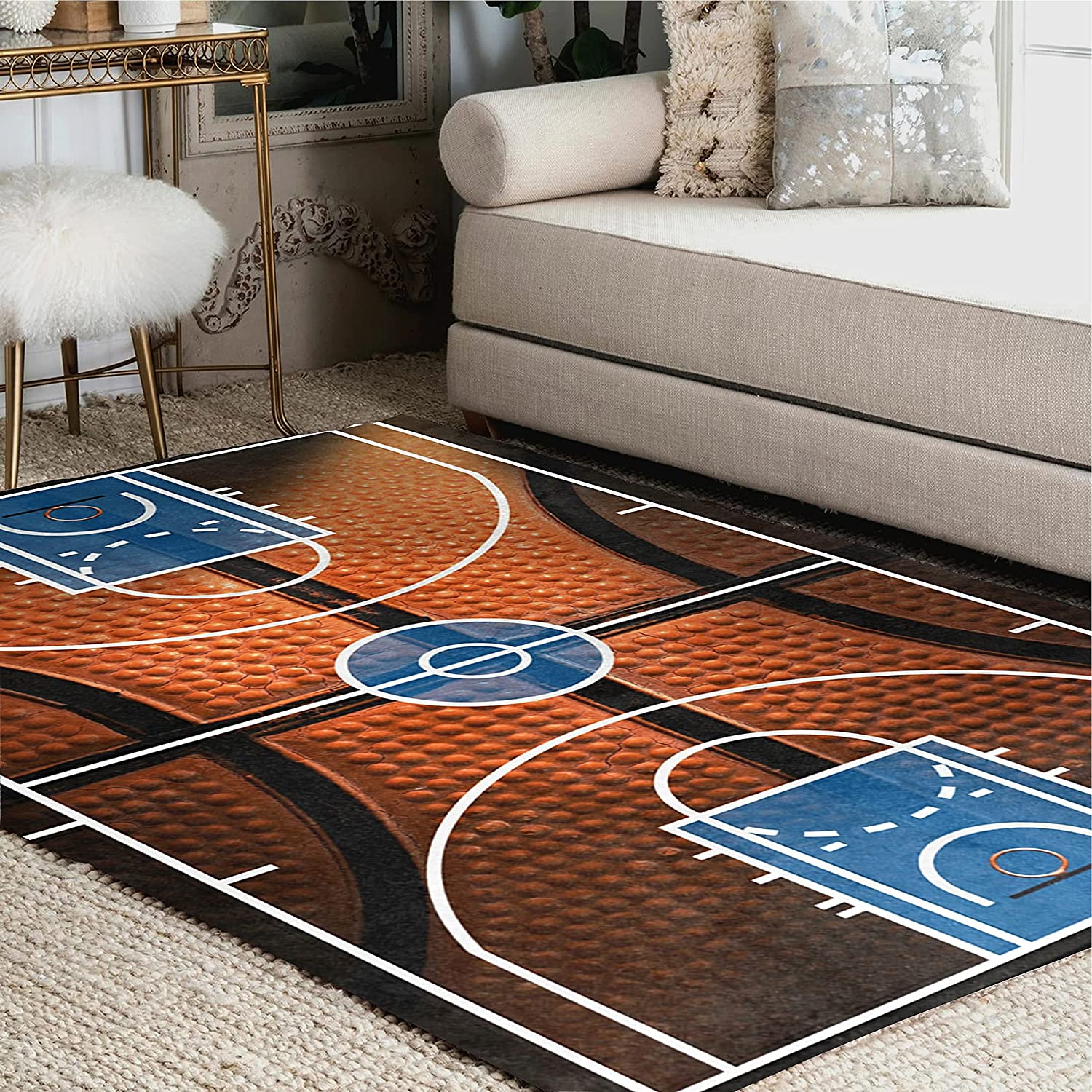 Channel Your Love for Basketball with a Print Court Sport Area Rug - Non-Slip Carpet for Living Room and Bedroom Decor - Image 2