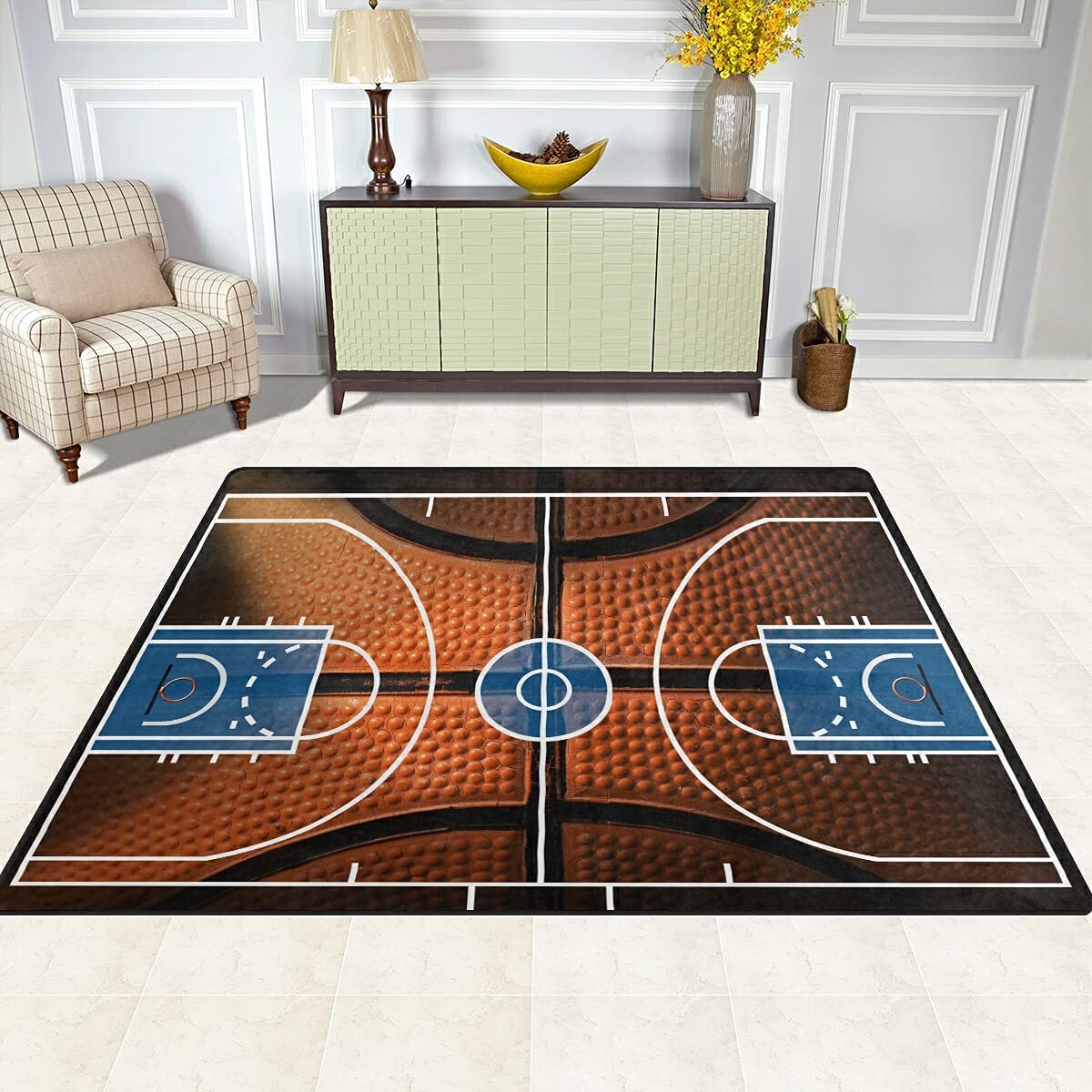 Channel Your Love for Basketball with a Print Court Sport Area Rug - Non-Slip Carpet for Living Room and Bedroom Decor - Image 3