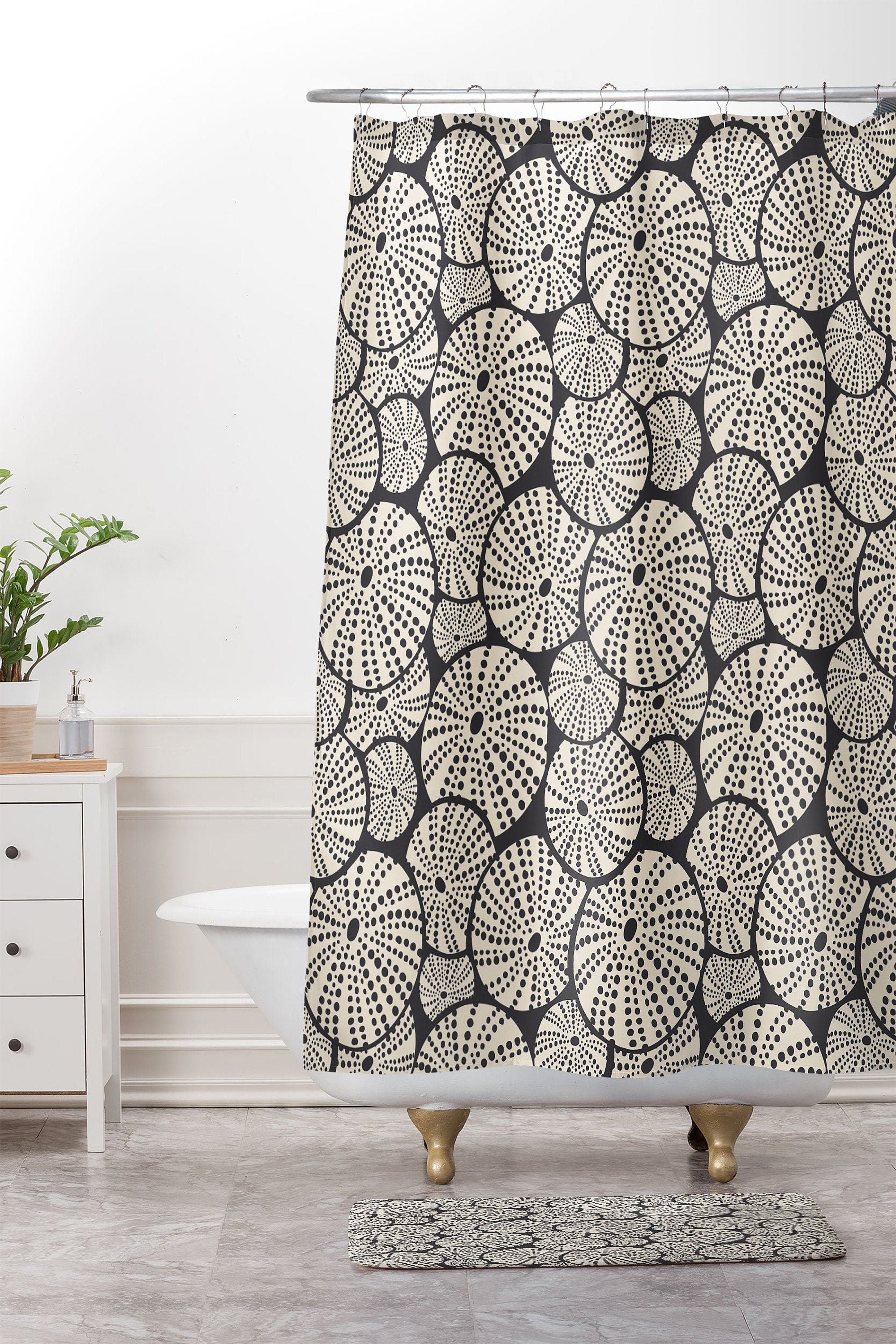 Charcoal Black Nautical Shower Curtain with Sea Urchin Design for a Modern Coastal Bathroom