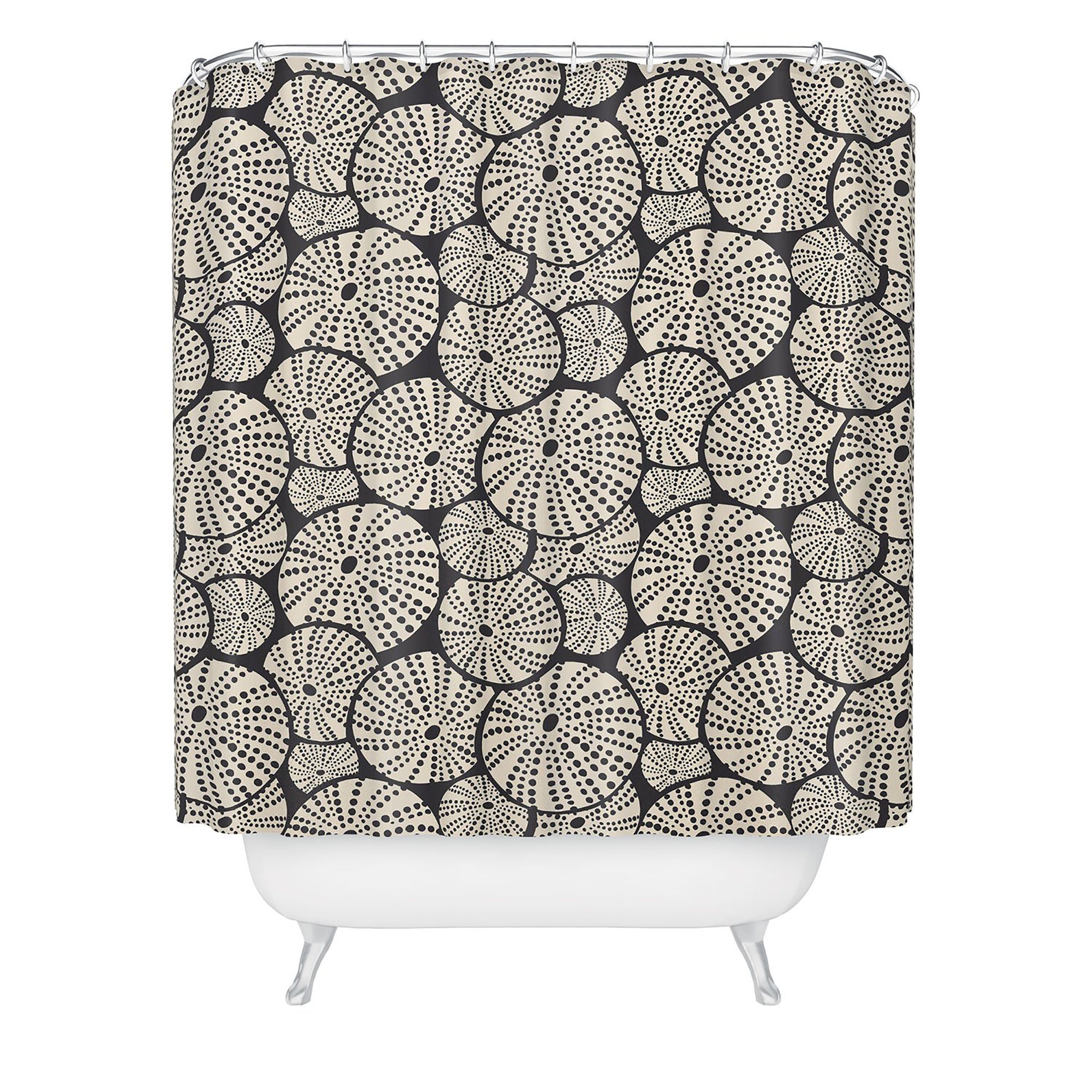 Charcoal Black Nautical Shower Curtain with Sea Urchin Design for a Modern Coastal Bathroom - Image 2