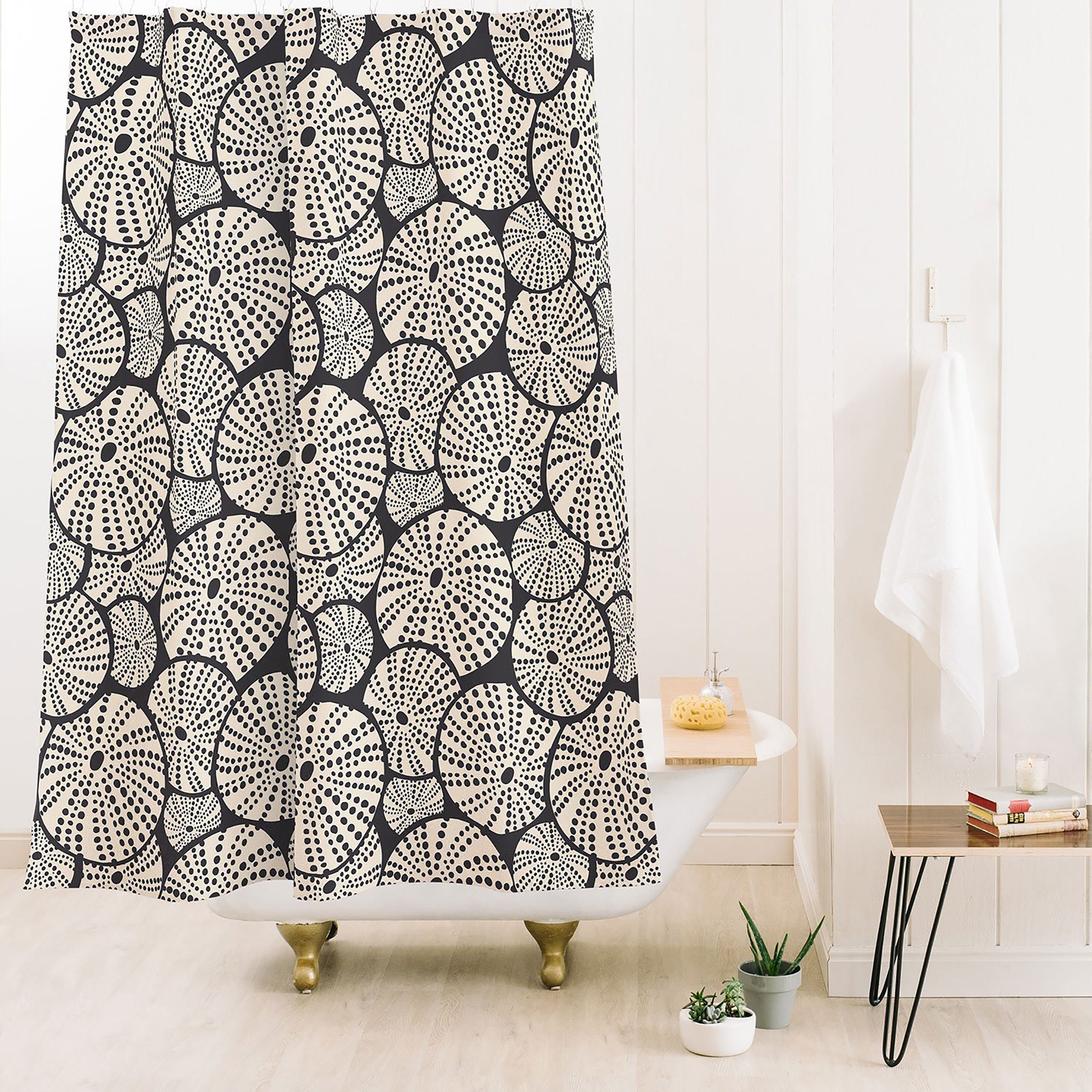 Charcoal Black Nautical Shower Curtain with Sea Urchin Design for a Modern Coastal Bathroom - Image 3