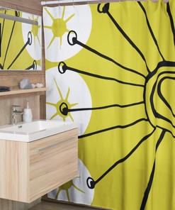 Chartreuse Black and White Retro Shower Curtain, Mid Century Modern Bathroom Accessory for Christmas Gift