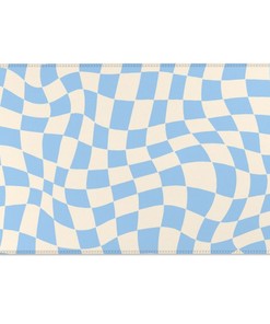 Checkered Blue Pastel Retro Rug with Non-Slip Floor Mat for Soft Living Room or Kids Room Decor