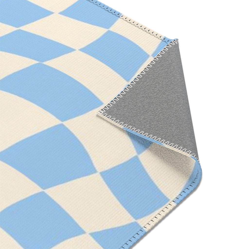 Checkered Blue Pastel Retro Rug with Non-Slip Floor Mat for Soft Living Room or Kids Room Decor - Image 3