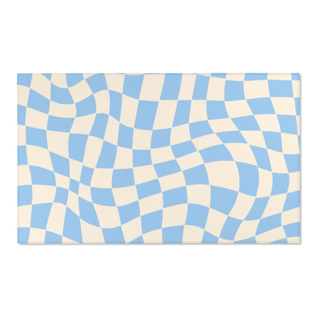 Checkered Blue Pastel Retro Rug with Non-Slip Floor Mat for Soft Living Room or Kids Room Decor - Image 4