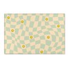 Checkered Pattern and Smiley Face Green Pastel Area Rug for Bedroom and Living Room Decor