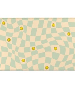 Checkered Pattern and Smiley Face Green Pastel Area Rug for Bedroom and Living Room Decor