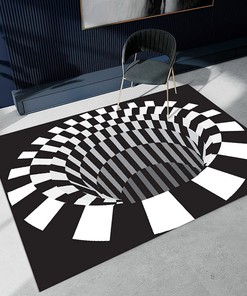 Checkered Vortex Optical Illusions Rug with Non-Slip Bottomless Hole Optical Illusion Area Rug Bedroom Decor