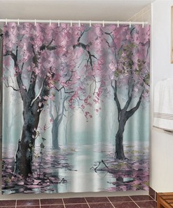 Cherry Blossom Shower Curtain | Pink Spring Floral Fabric Bathroom Decor | Forest Theme | Housewarming Gift