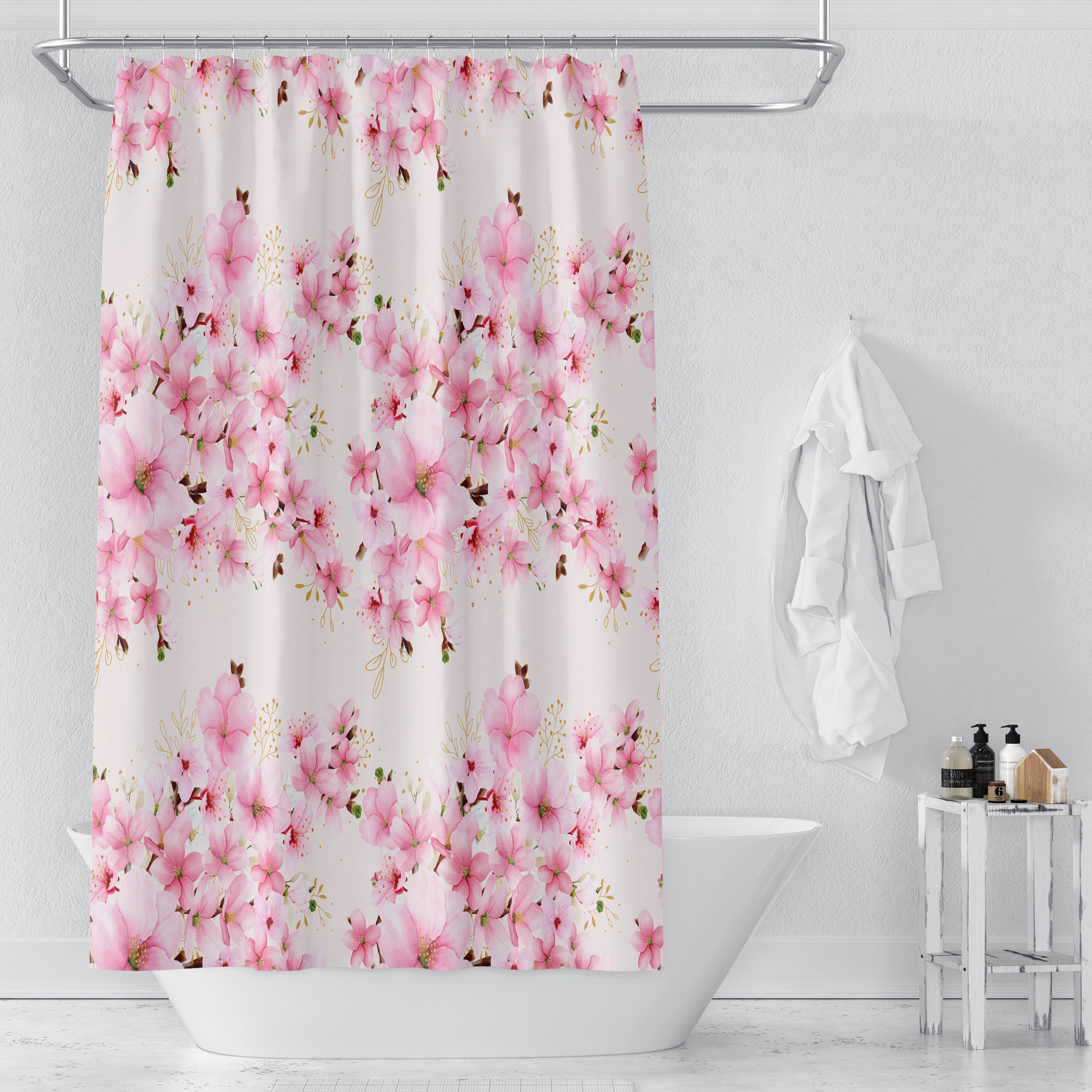 Cherry Blossom Shower Curtain with Oriental Bath Set - Image 2