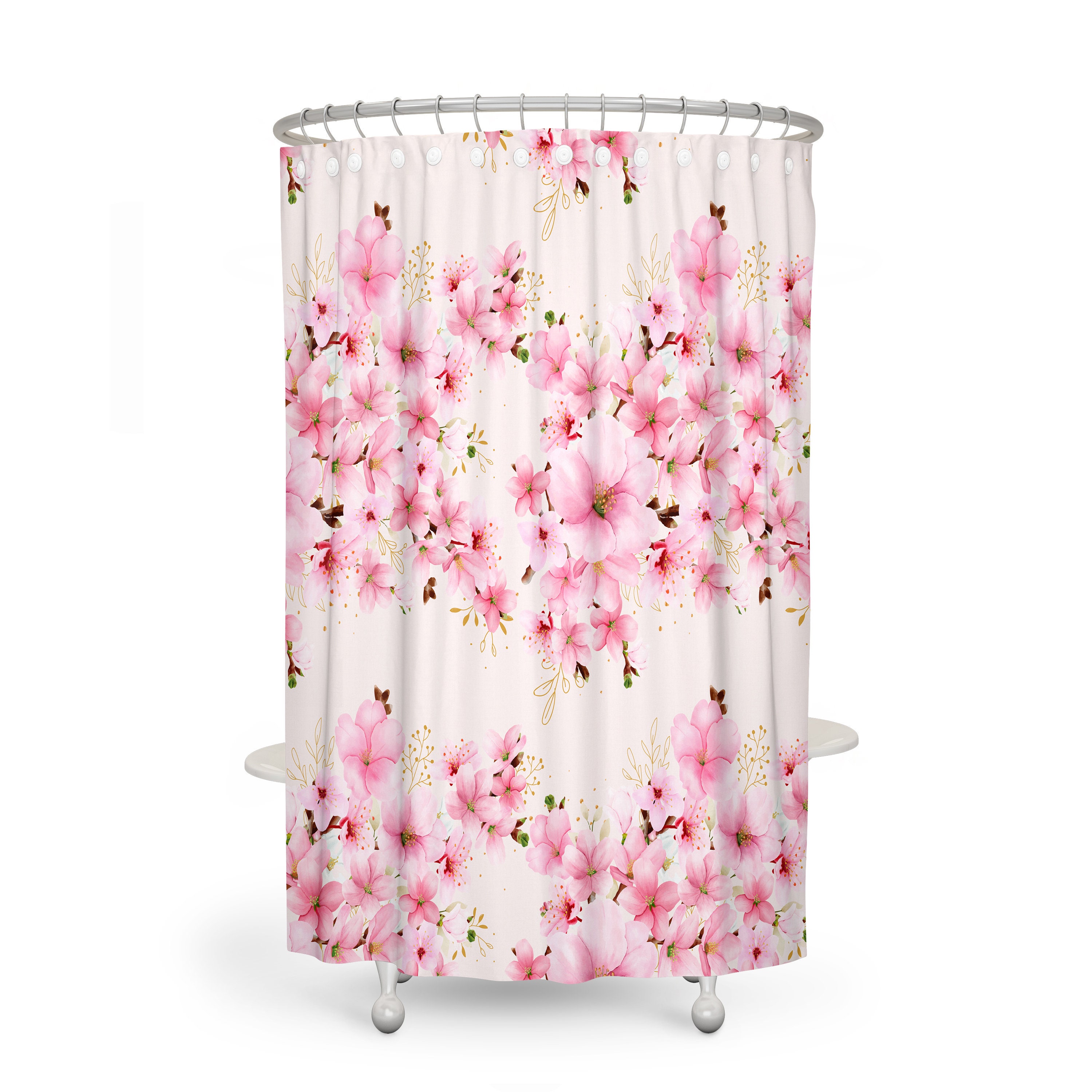 Cherry Blossom Shower Curtain with Oriental Bath Set - Image 3