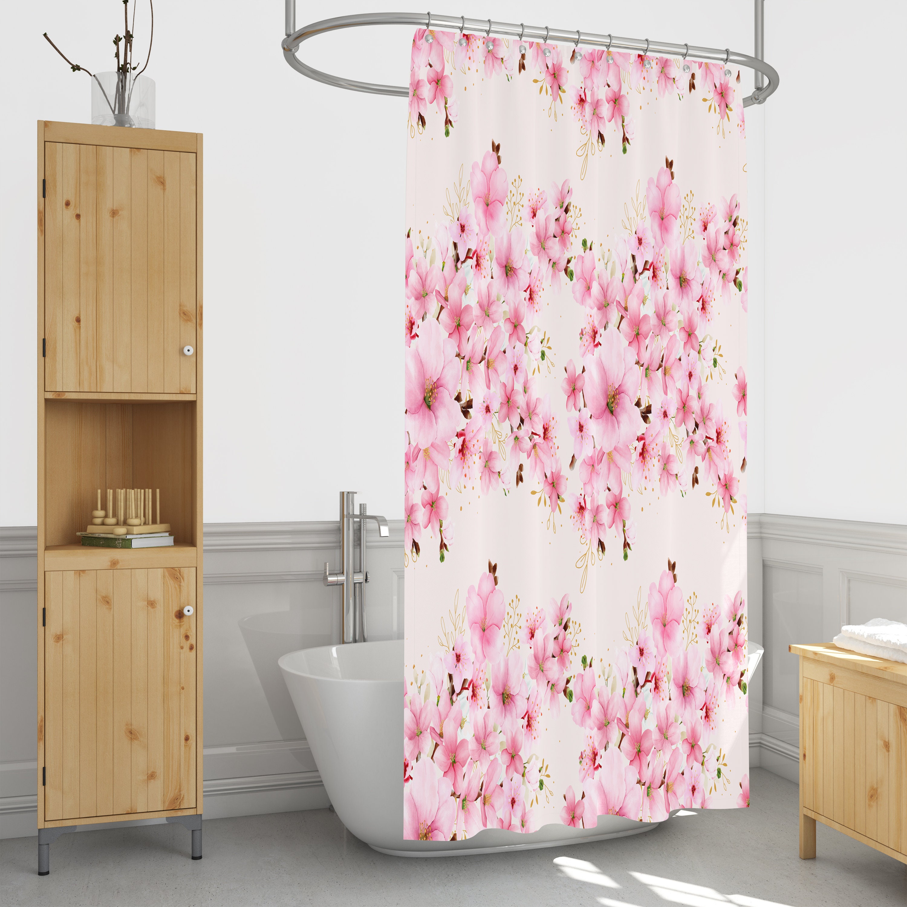 Cherry Blossom Shower Curtain with Oriental Bath Set - Image 4