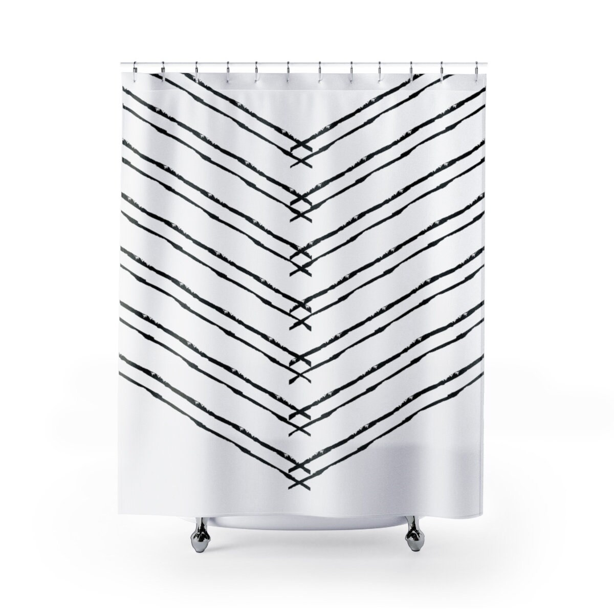 Chevron Shower Curtain, Black and White Bohemian Bath Decor, Abstract Bath Art - Image 3