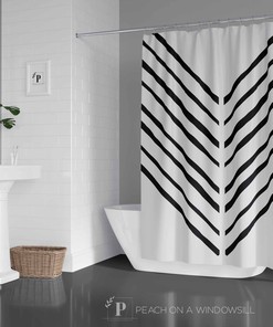 Chic Boho Chevron Shower Curtain, Abstract Line Art Bath Decor, Modern Bathroom Style