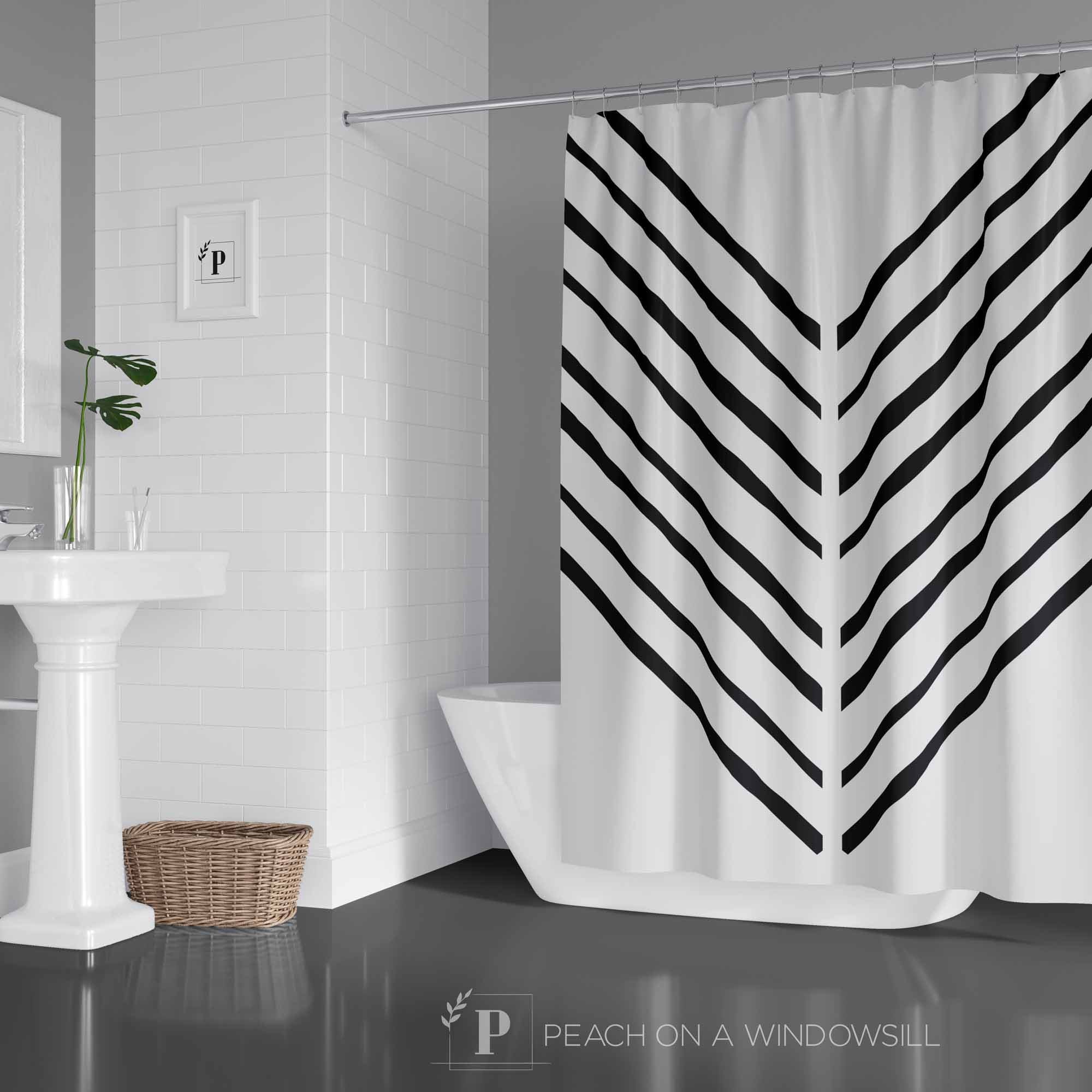 Chic Boho Chevron Shower Curtain, Abstract Line Art Bath Decor, Modern Bathroom Style