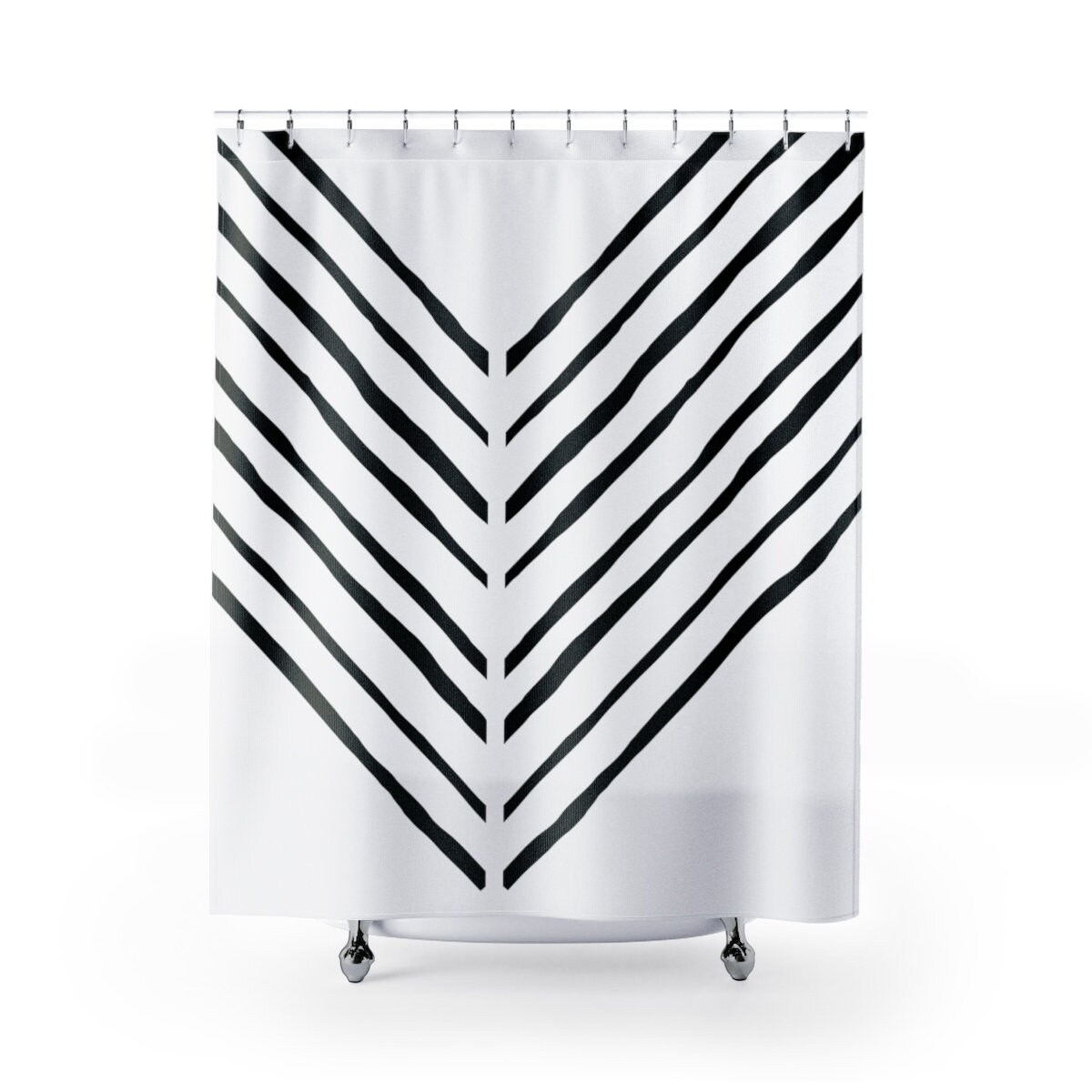 Chic Boho Chevron Shower Curtain, Abstract Line Art Bath Decor, Modern Bathroom Style - Image 3