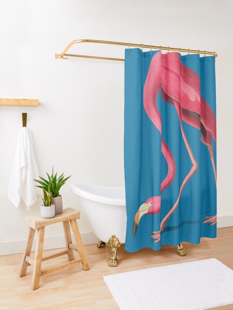 Chic Pink Flamingo Shower Curtain | Eco-Friendly Waterproof Bath Curtain | Unique Flamingo Design - Image 3