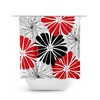 Chic Red & Gray Floral Shower Curtain, Modern Fabric Bath Curtain for Girls Bathroom in Red & Black Theme